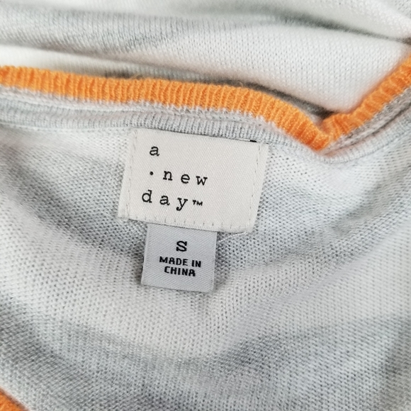A New Day Grey White Striped Crew Neck Sweater - Picture 4 of 8